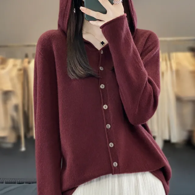 Pure Wool Sweater Women Cardigan Autumn And Winter Sweater Red - Shop at LoveMi