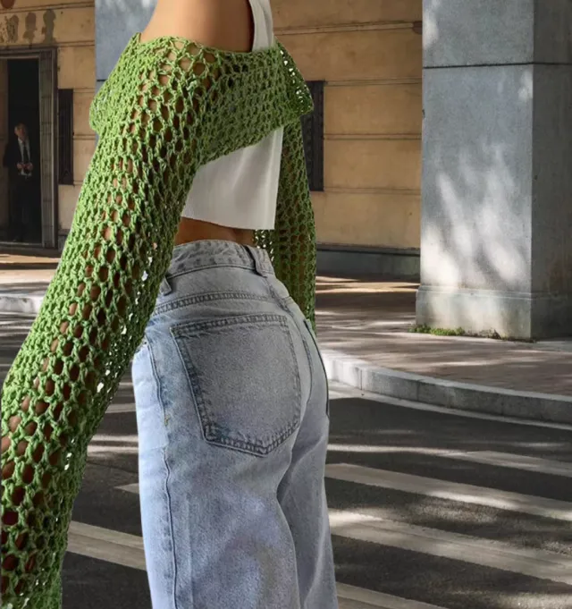 Cross Border Clothing Hand Crochet Sweater Green - Shop at LoveMi