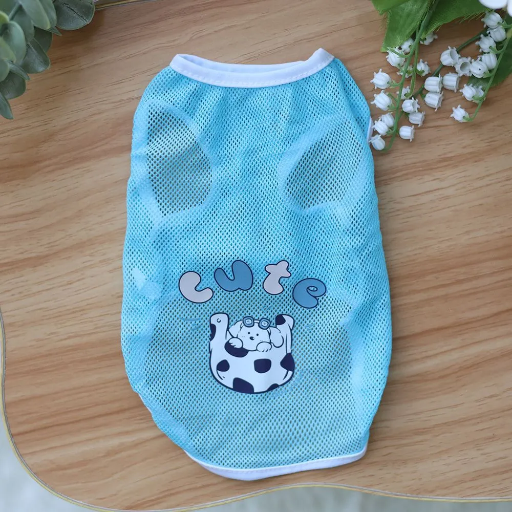 Spring And Summer Grid Pet Cute Cartoon Printed Vest - Blue