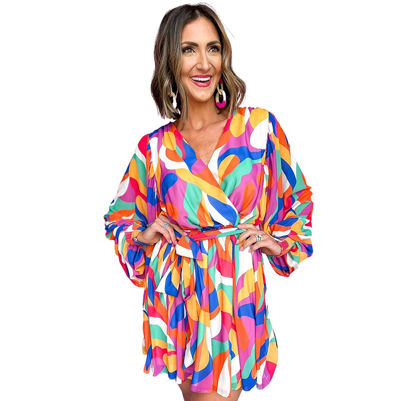Women's Casual Printed Drawstring Waist Dress