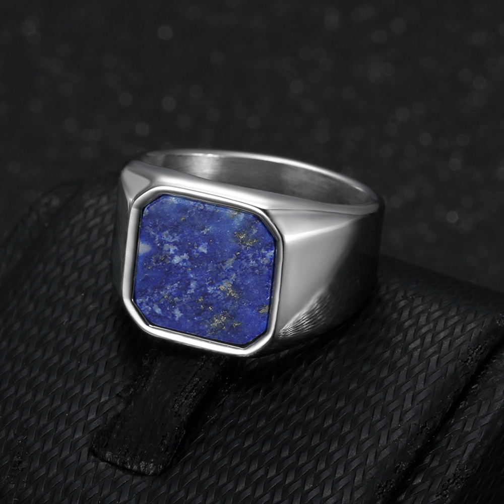 Personality Fashion Titanium Steel Natural Gem Men's Ring