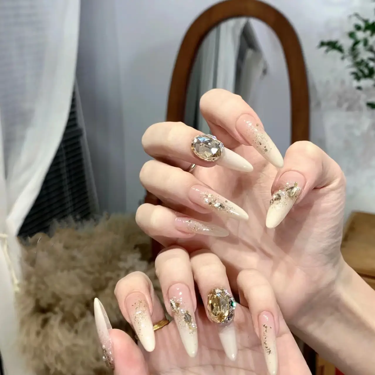 Handmade Manicure Wear Nail Cream Champagne Gradient Nail Stickers
