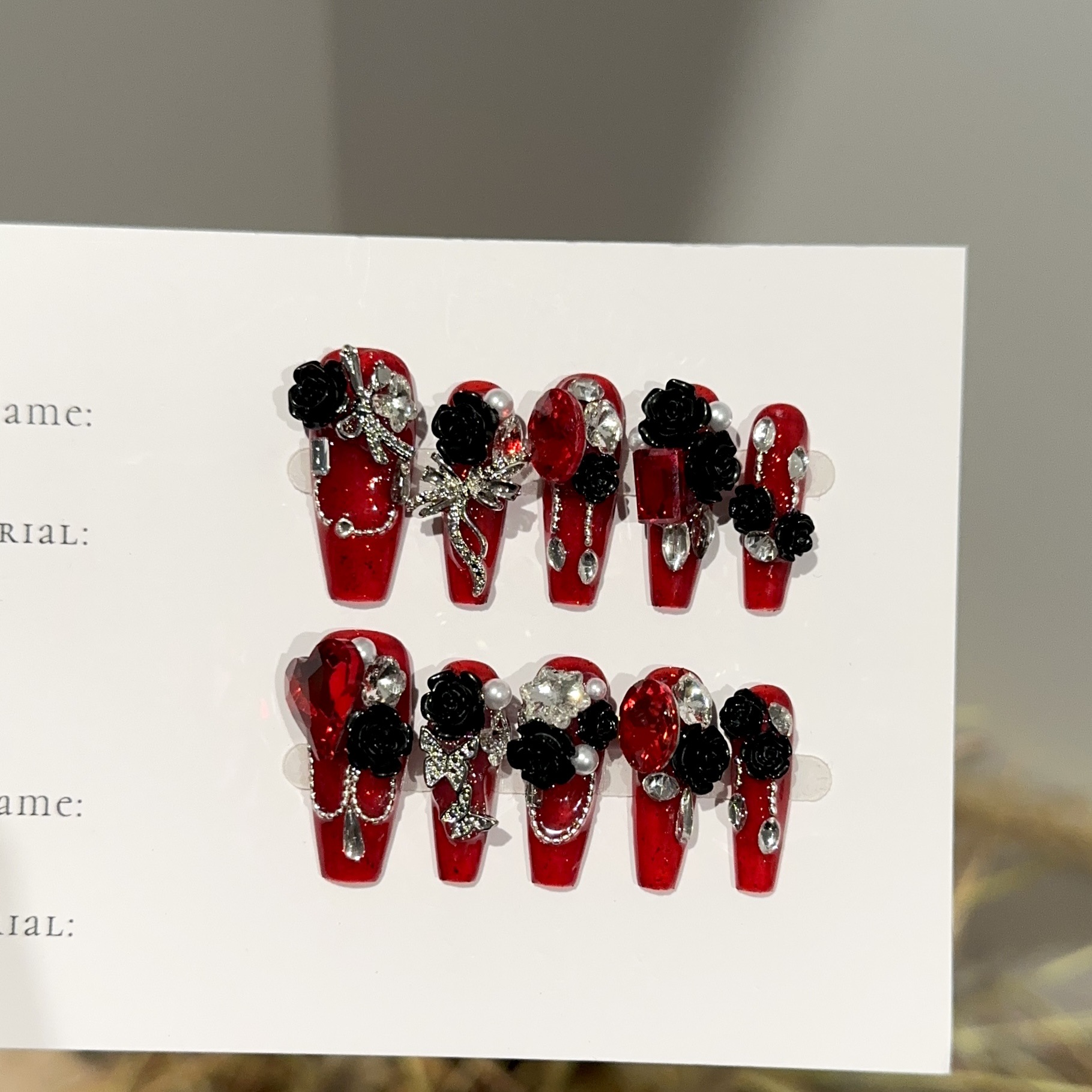 Handmade Wine-red Long Nail Tips For Wearable Nails