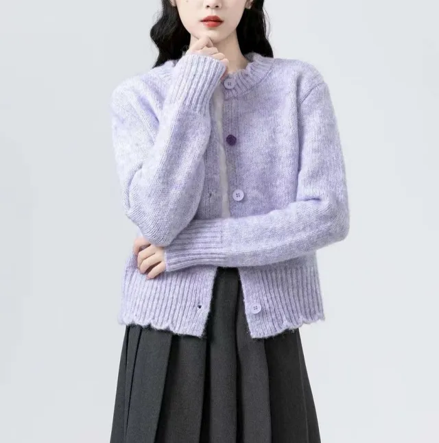 Loose Soft Glutinous Knitted Cardigan Chic Top Purple - Shop at LoveMi