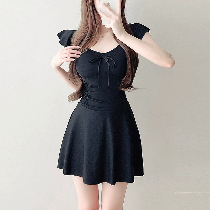High Grade One piece Hot Spring Skirt Swimsuit Black - Shop at LoveMi