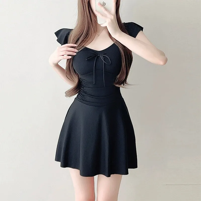 High-Grade One-piece Hot Spring Skirt Swimsuit - Black