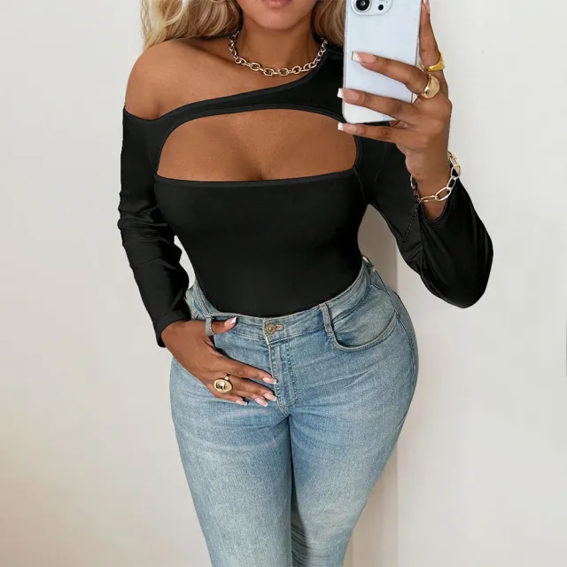 Sexy Off shoulder Design Long Sleeve Top Black - Shop at LoveMi