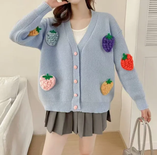Handmade Embroidery High end Cardigan Korean Style Design Heavy Work Sweater Blue - Shop at LoveMi
