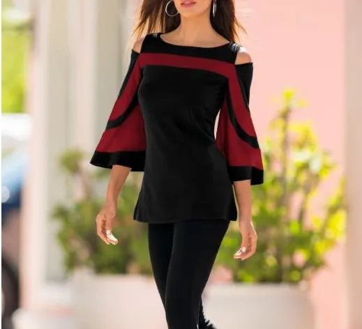 Women's Off the shoulder Flared Sleeves Top T shirt Red - Shop at LoveMi