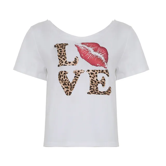 Oblique Shoulder Big Neckline Leopard Print Letter Jacket White - Shop at LoveMi