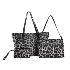 Large Capacity Leopard Print Tote Three-piece Set - Black - View 1