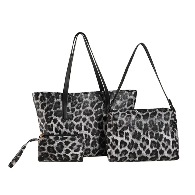 Large Capacity Leopard Print Tote Three piece Set Black - Shop at LoveMi