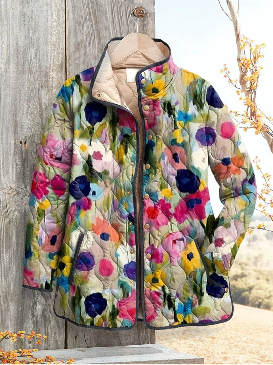 Women's Fashion Tuck Cotton Digital Printed Cotton-padded Jacket - Style 11-M