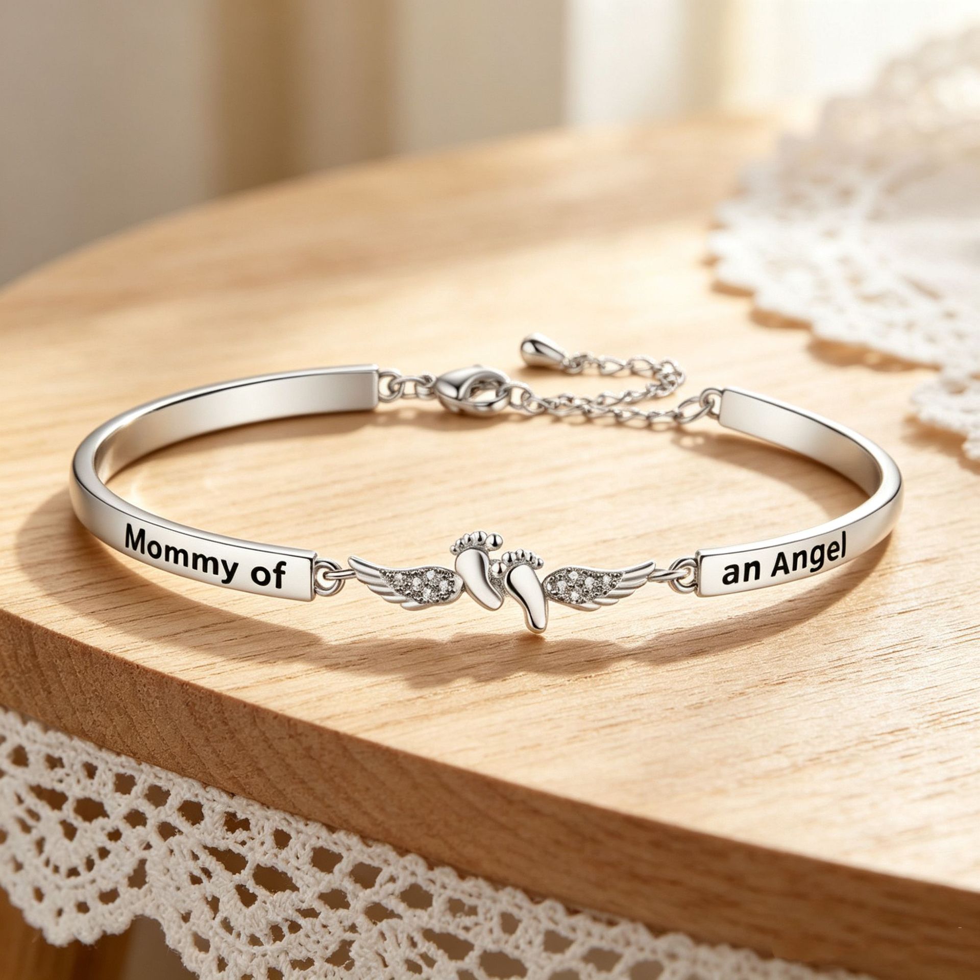 Mothers Day Commemorative Angel Wings Ladies Footprint Bracelet