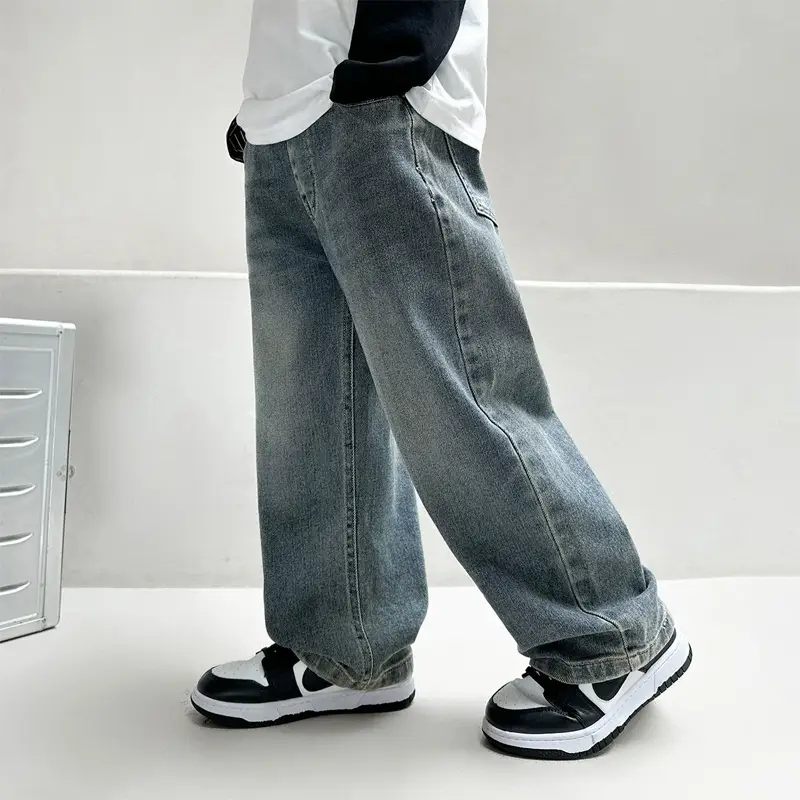 Retro Denim Pants Boys Wide-leg Straight-cut