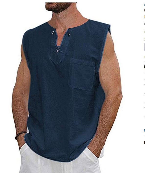 Title 3, Mens Eyelet Lace Cotton And Linen Vest Shirt, ...