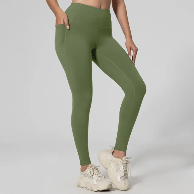 Running Leggings For Fitness Hip lifting High waisted With Pockets Green - Shop at LoveMi