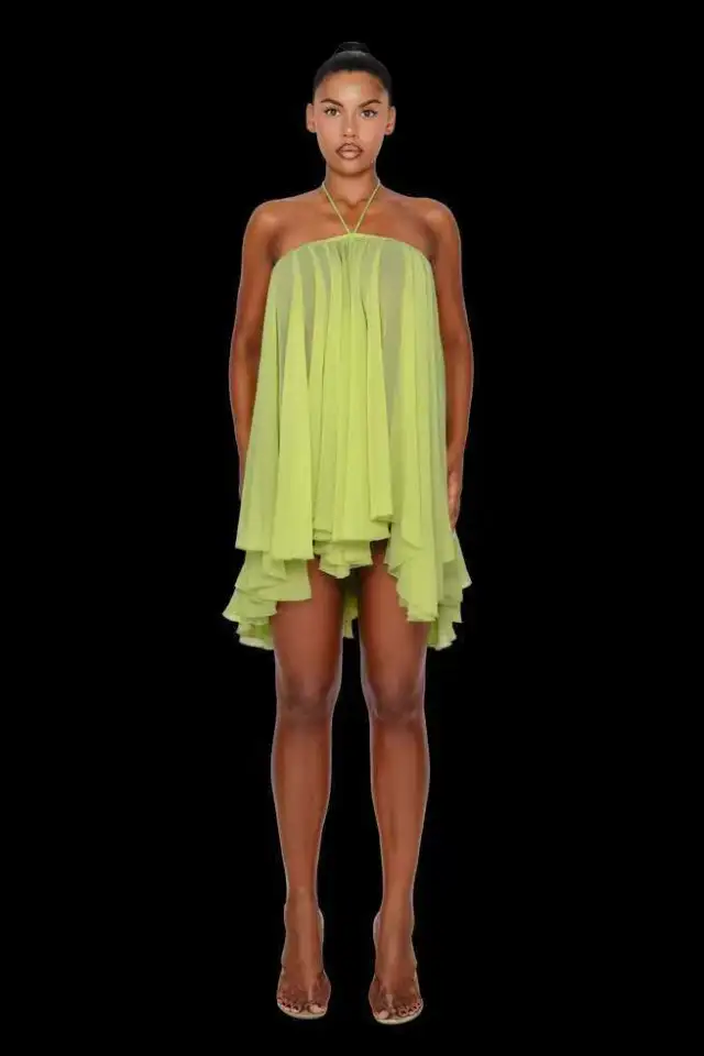 Halter Tube Top Loose Short Dress Yellow A700Ds - Shop at LoveMi