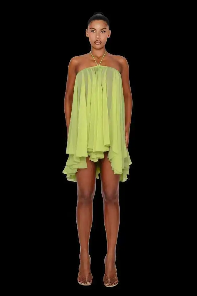 Halter Tube Top Loose Short Dress - Yellow A700Ds