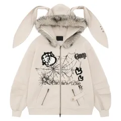 Fur Collar Rabbit Ears Sweater Women's Sub-culture Design Sense Niche Cardigan - Apricot - View 1