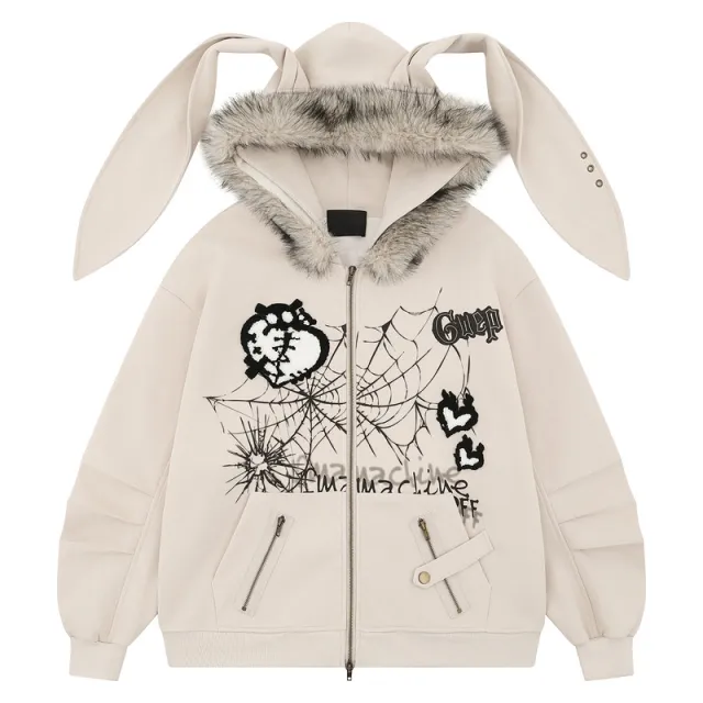 Fur Collar Rabbit Ears Sweater Women's Sub culture Design Sense Niche Cardigan Apricot - Shop at LoveMi
