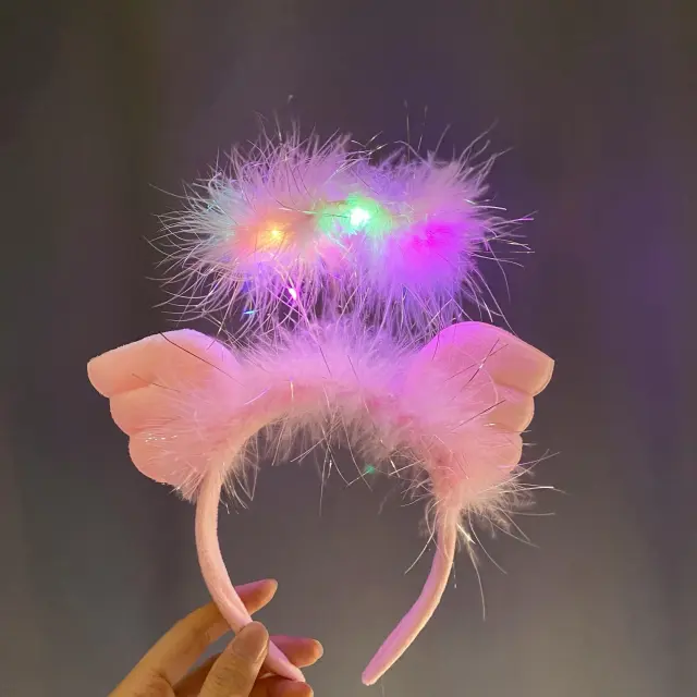 Angel Headband Christmas Headwear With Lights Angel Pink Colored Lights - Shop at LoveMi