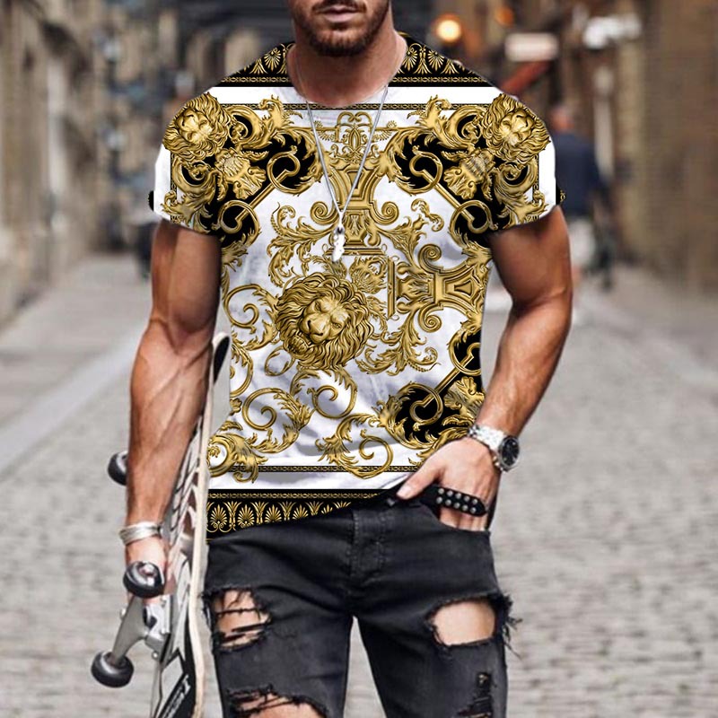 Title 1, Gold Pattern 3D Print T-Shirt Half Sleeve for m...