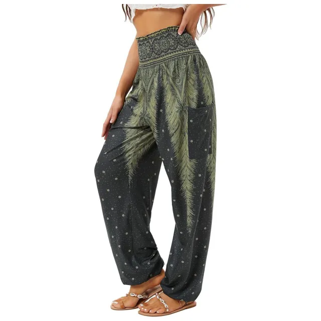 Women's Striped Digital Floral Print Casual Jumpsuit Army Green - Shop at LoveMi