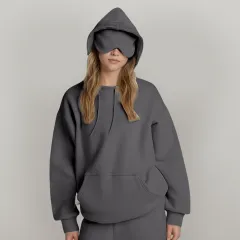 Women's Fashion Solid Colour Hooded Top - Dark Grey - View 1