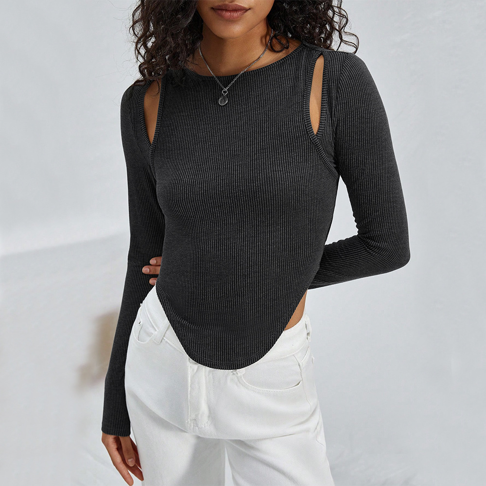 Women's Fashion Solid Color Knitted Long-sleeved Top