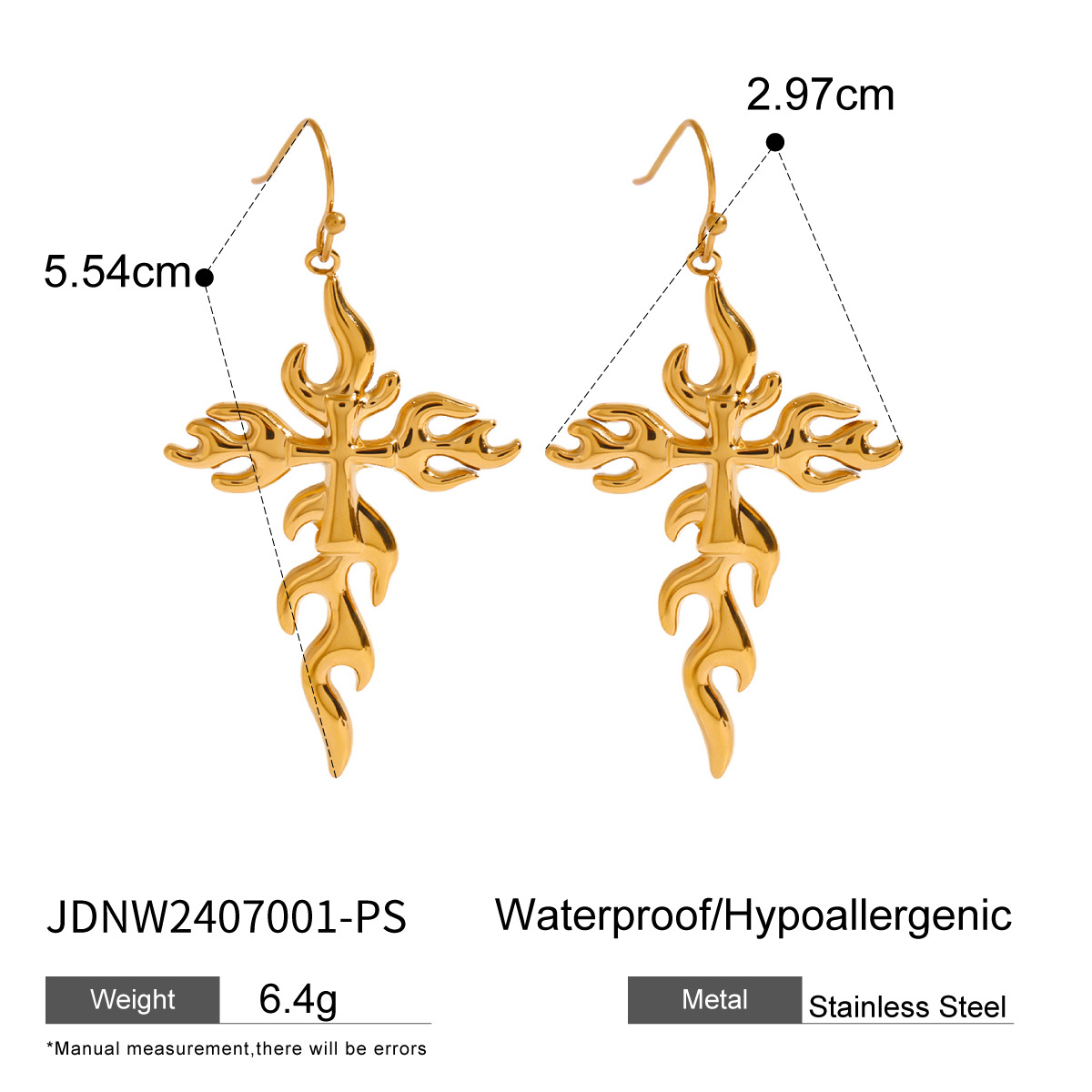 Adrielle Branched Cross Gold Earrings