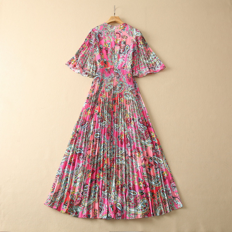 Pleated Bell-Sleeve Long Dress, picture 2 of 5
