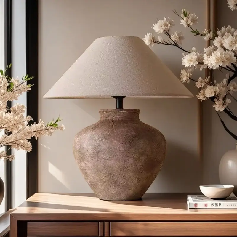 Wabi Sabi Style Table Lamp Ceramic Jar Ornament Vintage Inspired Decor