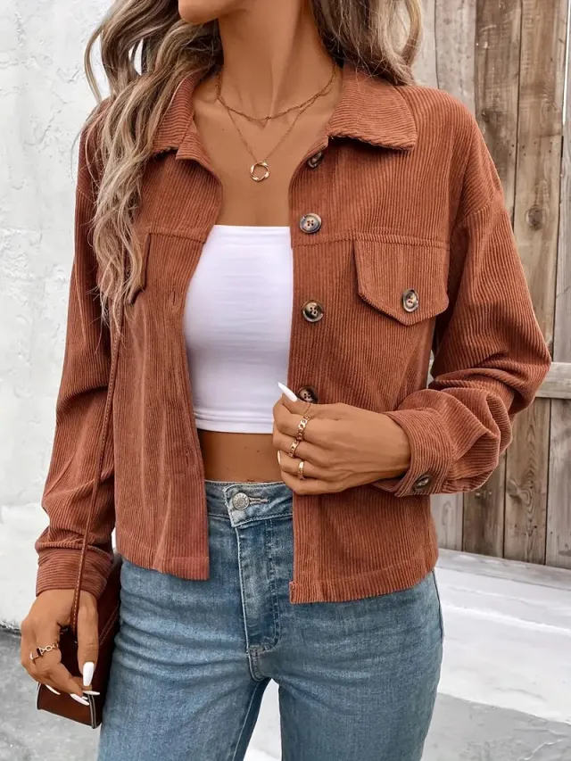 Women's Casual Long Sleeve Shirt Coat Button Jacket Retro Artistic Brown - Shop at LoveMi