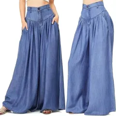 Women's Fashion Wide-leg Denim Bell-bottoms - Blue - View 1