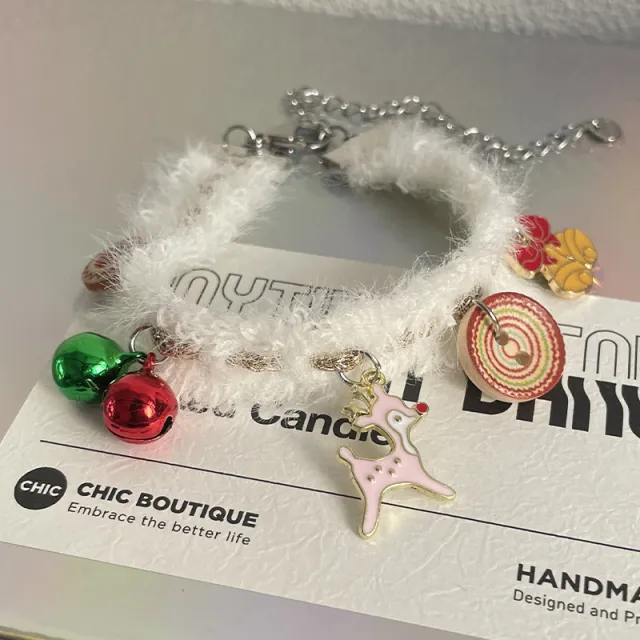 Christmas Elk Bell Button Stitching Bracelet White - Shop at LoveMi