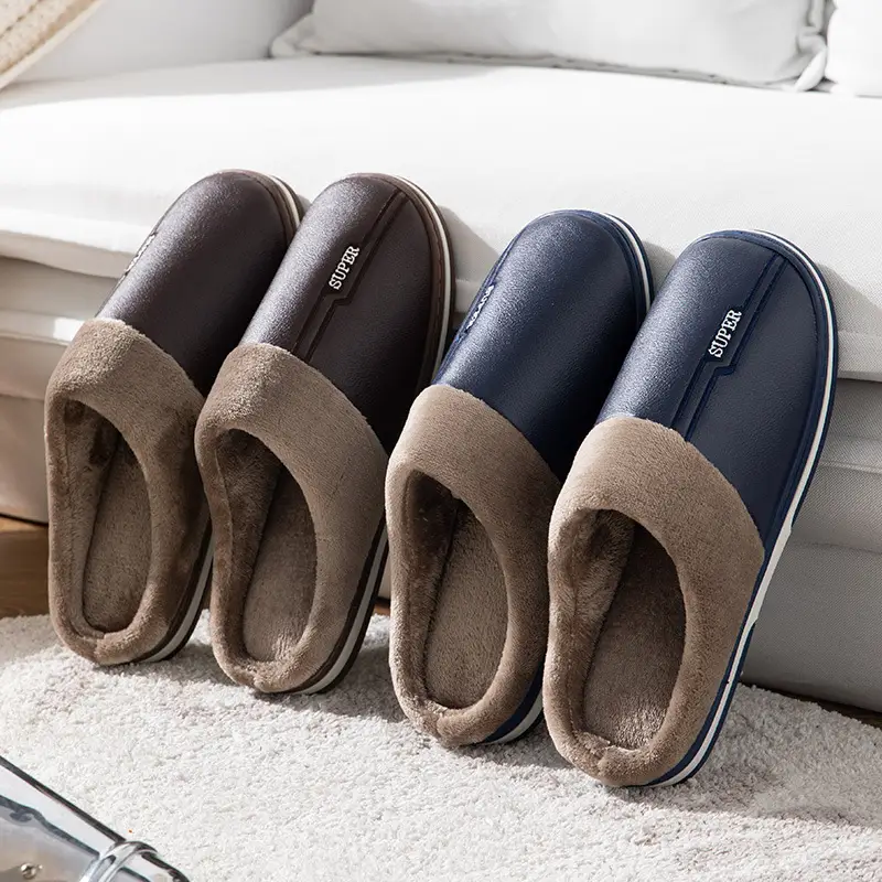 Winter Oversized Cotton Slippers Male PU