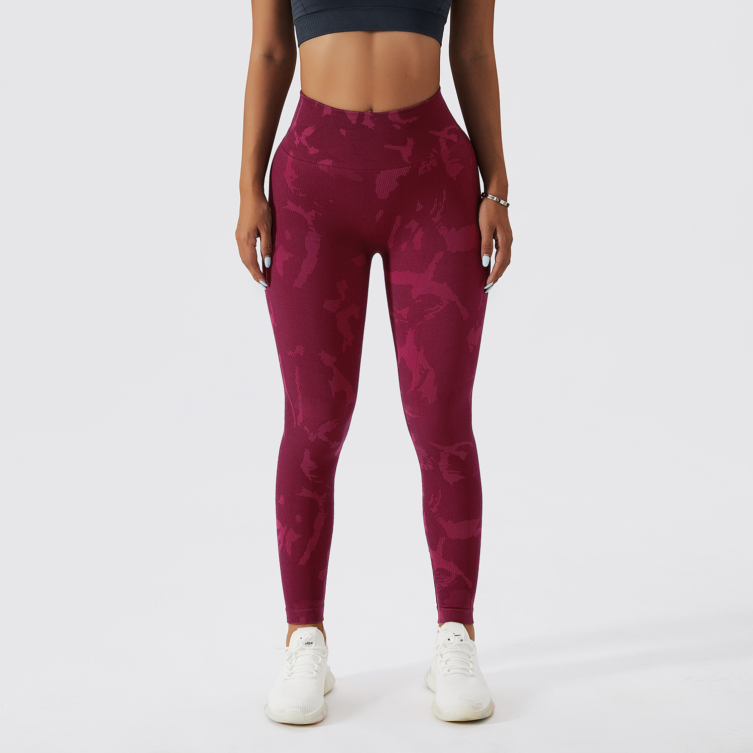 Camouflage Peach Hip Raise Fitness Pants Women's Quick drying Purplish Red - Shop at LoveMi