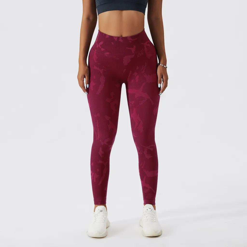 Camouflage Peach Hip Raise Fitness Pants Women's Quick-drying - Red