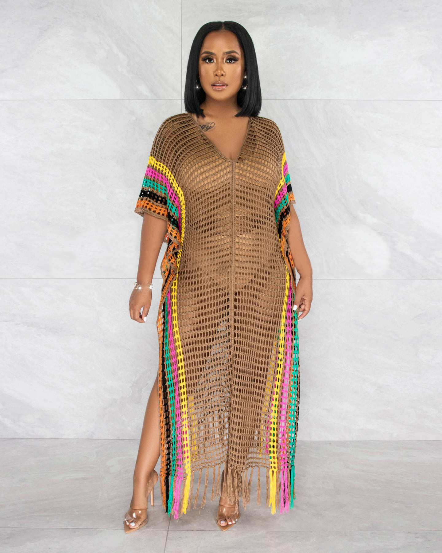 Hand Crochet Knitted Tassel Color Matching Beach Skirt
