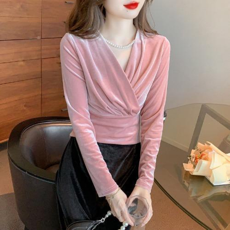 Designer Style V Neck Puffed-sleeve Cropped Base Top