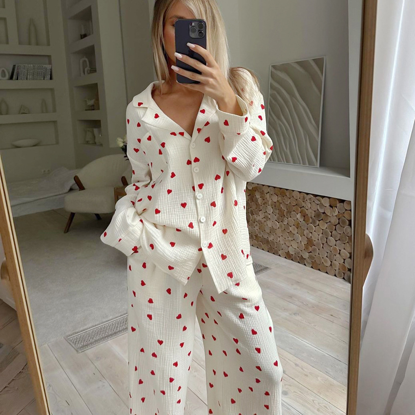 European And American Pure Cotton Heart Printing Ladies' Homewear Loose