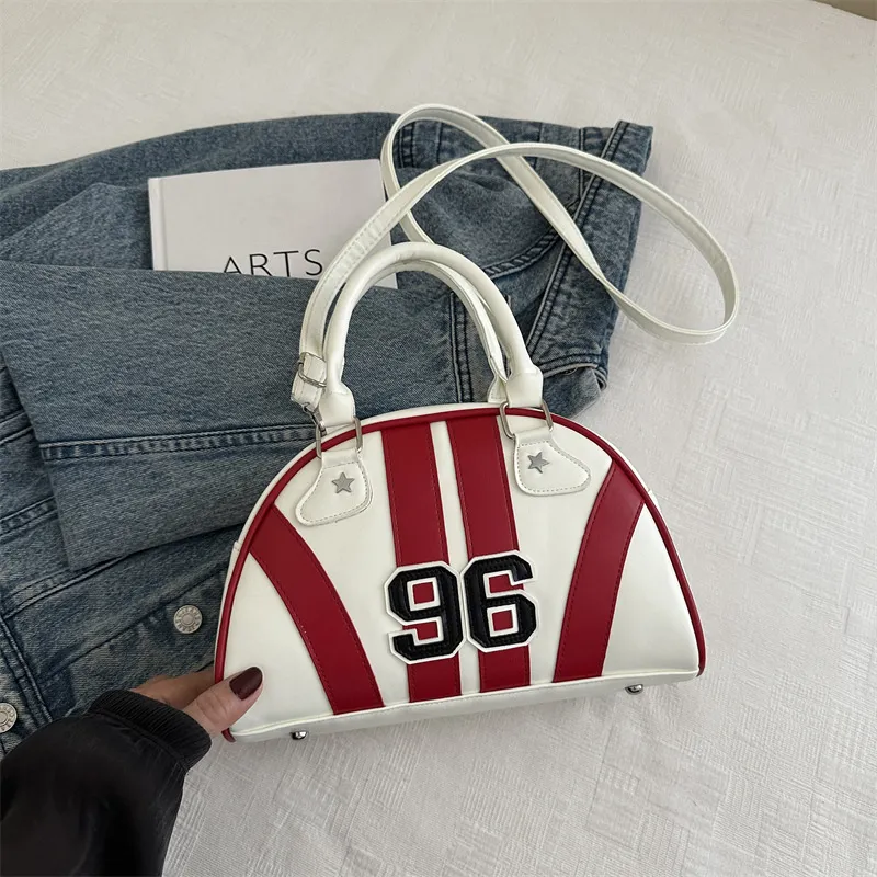 Colourful Stripe Contrast Single Shoulder Bag Stylish Commuter Handbag Crossbody Bag - White