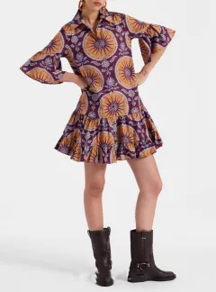 Women's Wear Bell Sleeve Printed Loose Casual Dress - Purple - View 1