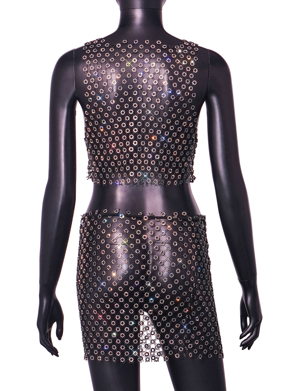 Women's Sexy Hollow Out See through Mesh Rhinestone Suit Skirt Skirt M - Shop at LoveMi