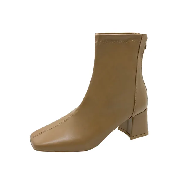 Boots Zipper Mid calf And Low Length Martin Square Head Khaki - Shop at LoveMi