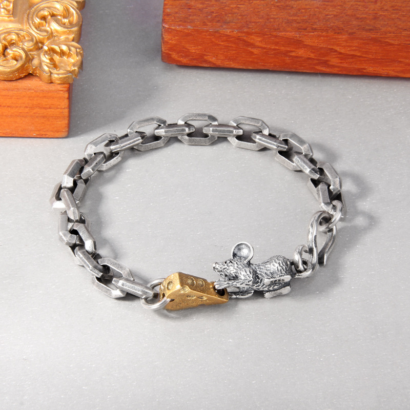 Sterling Silver Vintage Distressed Mouse Bracelet