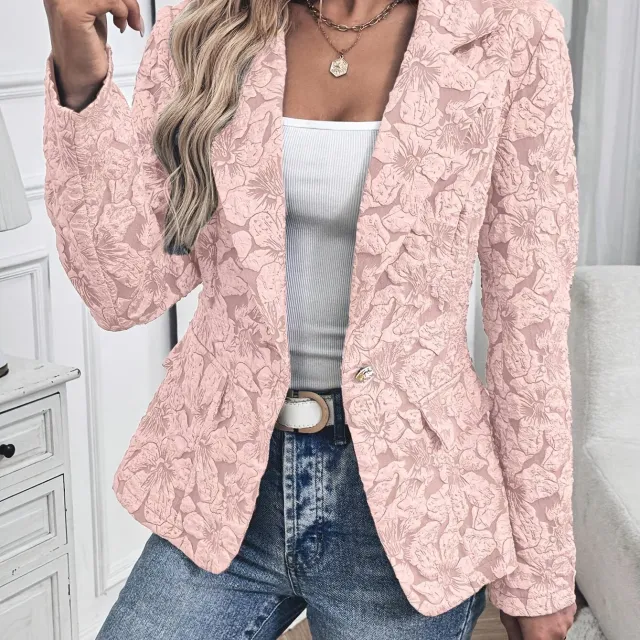Women's Long sleeved Single button Lapel Fashion Casual Jacket With Lining Pink - Shop at LoveMi