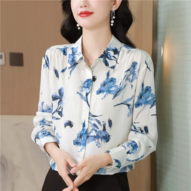 Polyester Women's Long Sleeve Loose Printed Shirt Color - Shop at LoveMi
