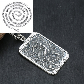 Men's Personality Retro Tag Foot Silver Dragon Pendant